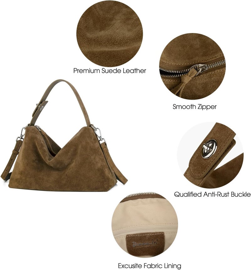 DONNAIN Premium Suede Leather Crossbody Bags for Women, Slouchy Suede Shoulder Bag with Adjustable Strap and Tote Handbag - Image 4